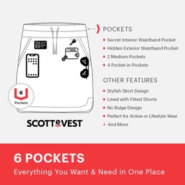SCOTTeVEST Scarlett Skort for Women - 8 Hidden Pockets - Breathable Lightweight Workout Skirt for Travel & More (Grey, Medium)
