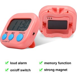 Kitchen Timer, Magnetic Digital Count up&Count down Kitchen Timers for Cooking, Large LCD Screen Clock Alarm Electronic Memory Smart Egg Timers for Cooking Boiling Eggs Toothbursh & more (Pink)