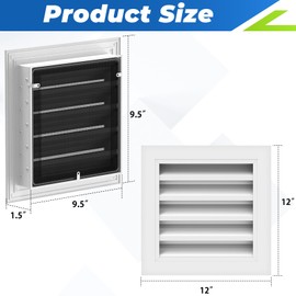 IRENPORU 12" x 12" Gable Vent Aluminum Attic Vent with Screen Gable Vents for Shed House Door Vents for Exterior Door Ventilation in House Shed Vent [Vent Opening: 10" x 10"]