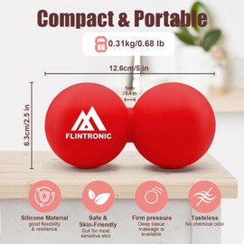 Flintronic Massage Ball, Double Lacrosse Ball, Hard Peanut Massage Ball, for Myofascial Release, Foot, Back, Trigger Point Therapy, Deep Tissue Massage, Red