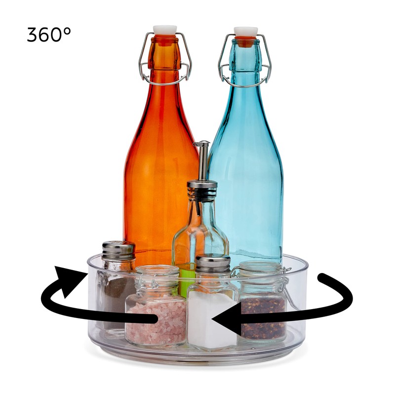 MATANA 2 Pack Clear Lazy Susan Turntable Shelf Organiser, 23cm