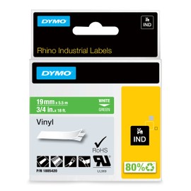 Dymo Rhino Industrial Labels Vinyl 19mm x 5.5m - White on Green