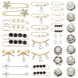 YOGEYOGE 36 Pcs Pearl Brooch Sweater Shawl Hat Safety Pin, Faux Pearl Safety Brooch, Waist Decoration for Women, Tightening Pearl Safety Pin for Women Scarves, Jackets, Tops, Jeans and Dresses