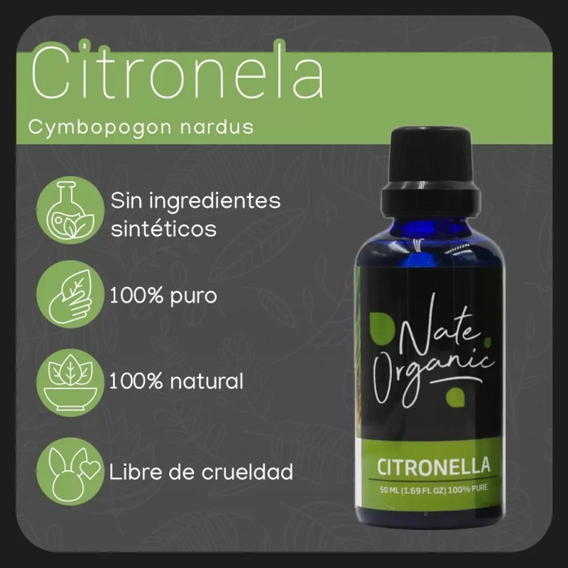 Nate Organic Aceite Esencial Citronela 100% Puro 50 Ml Nate