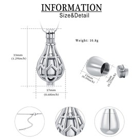 Keepsake Openwork Teardrop Urn Locket Ashes Necklace Memorial Jewelry Cremation Jewelry Funeral Jewellery Ash Holder (Silver)