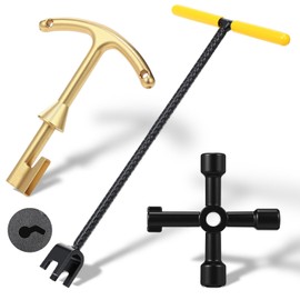 Lanties Water Meter Key 17 Inch Enforced Steel Wrench T-handle with 4-way Multi-functional Universal Cross Key Brass Water Meter Box Tool for Curb Main, Underground Stop, Waste Valves (Yellow, Black)