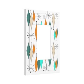 60S 50S Middle Mid Century Modern Retro Grid Green Indigo Orange Geometric 1 Gang Single Decora GFCI Device Receptacle Outlet Wall Plate Electrical One Decorator Rocker Decorative Light Switch Cover