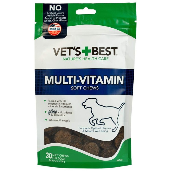 Vet's Best Multi-Vitamin Soft Chew Dog Supplements | Vitamins for Dogs | Supports Dogs Physical & Mental Health | 30 Day Supply