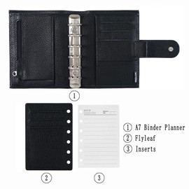 Moterm Pocket Regular Rings Planner - Genuine Leather Binder Organiser (Pebble Black, 19 mm Ring)