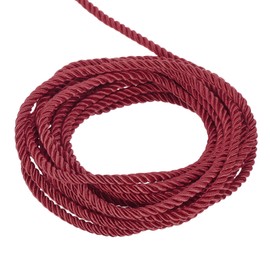 MECCANIXITY Twisted Cord Trim, 5 Yard 5mm 3-Ply Twine Braided Rope Shiny Thread String for Craft Gift Bag Curtain Christmas Decor, Claret - 5m