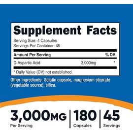 Nutricost D-Aspartic Acid (DAA) Capsules 3000mg Per Serving (180 Capsules) - Non-GMO