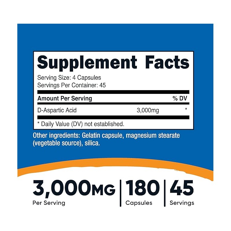 Nutricost D-Aspartic Acid (DAA) Capsules 3000mg Per Serving (180 Capsules)
