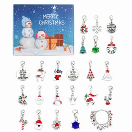 Advent Calendar Xmas Countdown Calendar Xmas Themed DIY Charm Bracelet Making Kit Jewelry Gift Set for Girls Women