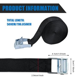 QZTYTY 2PCS Tie Down Straps, Cam Straps, Adjustable Kayak Straps Roof Rack Cinch Strap Ratchet Straps, 16.4Ft Lashing Straps Car Accessories Universal for Cargo, Trucks, Luggage, Trailer (2.5cm*5m)