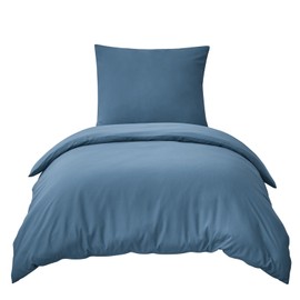 RUIKASI Bed Linen 155 x 220 cm 2-Piece Blue - Oeko Tex Duvet Cover 155 x 220 cm Set Denim Blue with Pillowcase 80 x 80 cm, Microfibre Bed Linen Sets with Zip Soft and Non-Iron