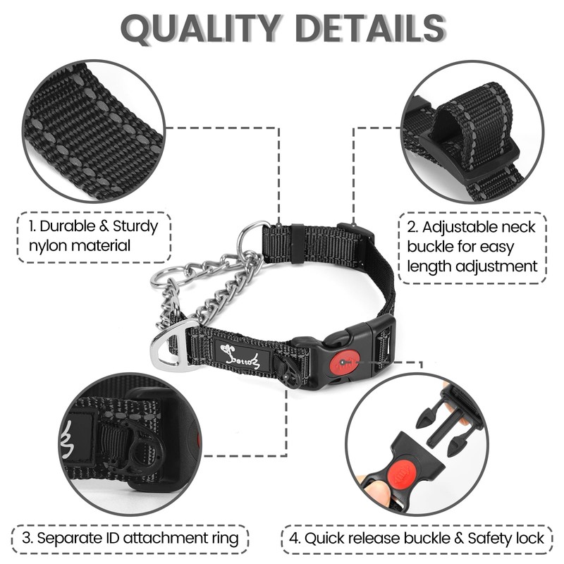 PETTOM Martingale Half Dog Collar, Strong Dog Collar Metal Chain,