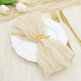 LUKDUNG Pack of 12 Napkins, Boho Gauze Cheesecloth Napkins, 50 x 50 cm, Muslin Napkins for Party, Weddings, Home, Bridal Showers, Table Decorations, Beige