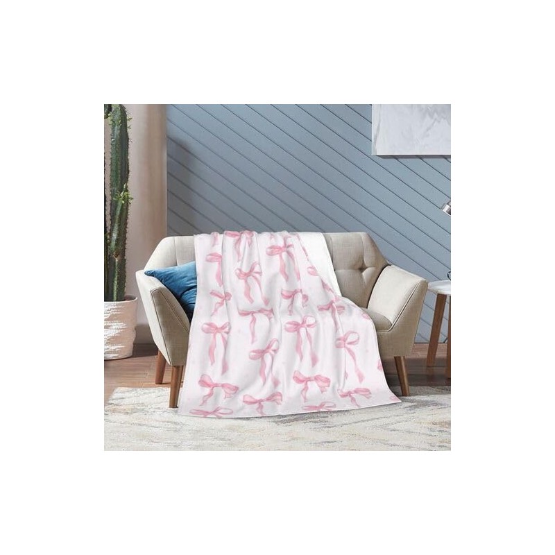 Pink Bow Fuzzy Blanket Cute Bowknot Throw Blanket Bowtie Cozy