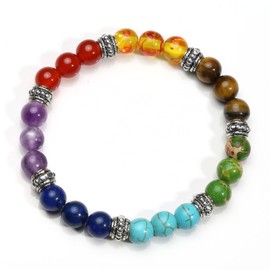 MILAKOO 2 Pcs 10MM Beads Yoga Reiki Healing Bracelet 7 Chakra Beads Hollow Heart Charm Wristband
