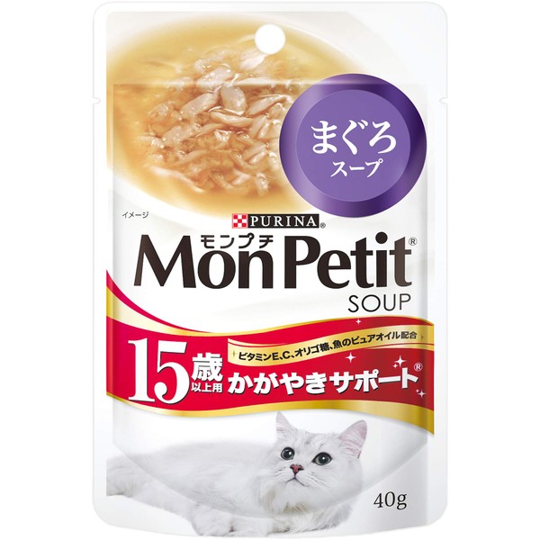 Monpuchi Soup Pouch, For Elderly Cats (15 Years Old) Kagayaki Support Tuna Soup, 1.4 oz (40 g) x 12 Bags (Bulk Purchase) [Cat Food]