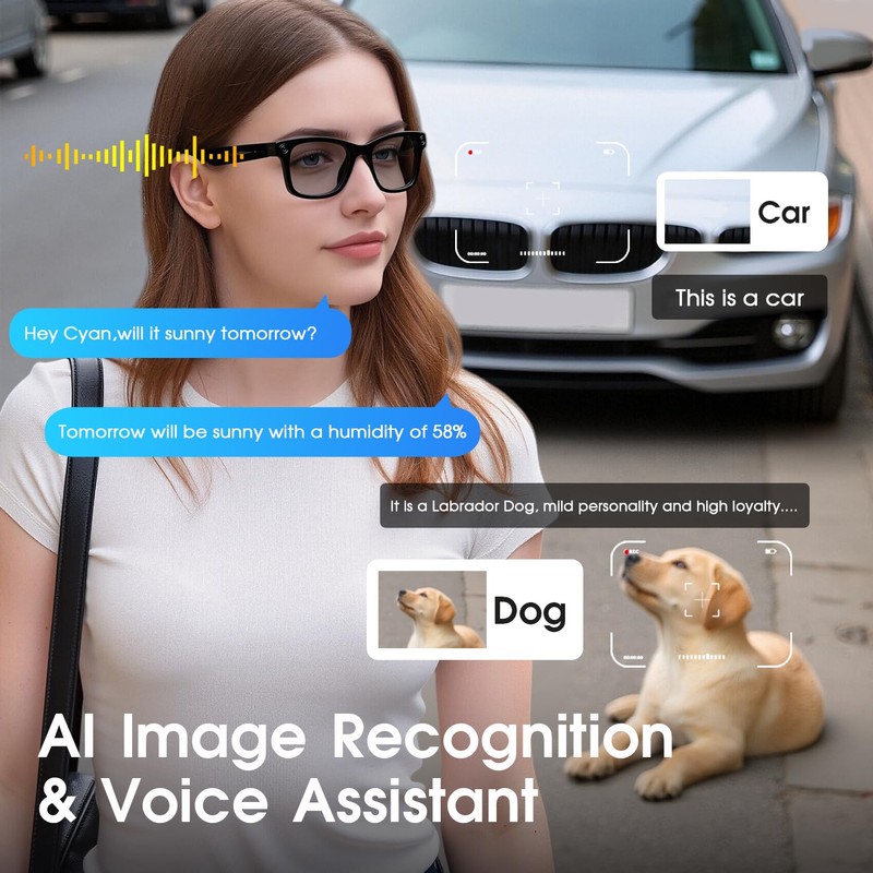 Tulbeys Smart Recording Glasses - 8MP Camera, AI Translation, Bluetooth