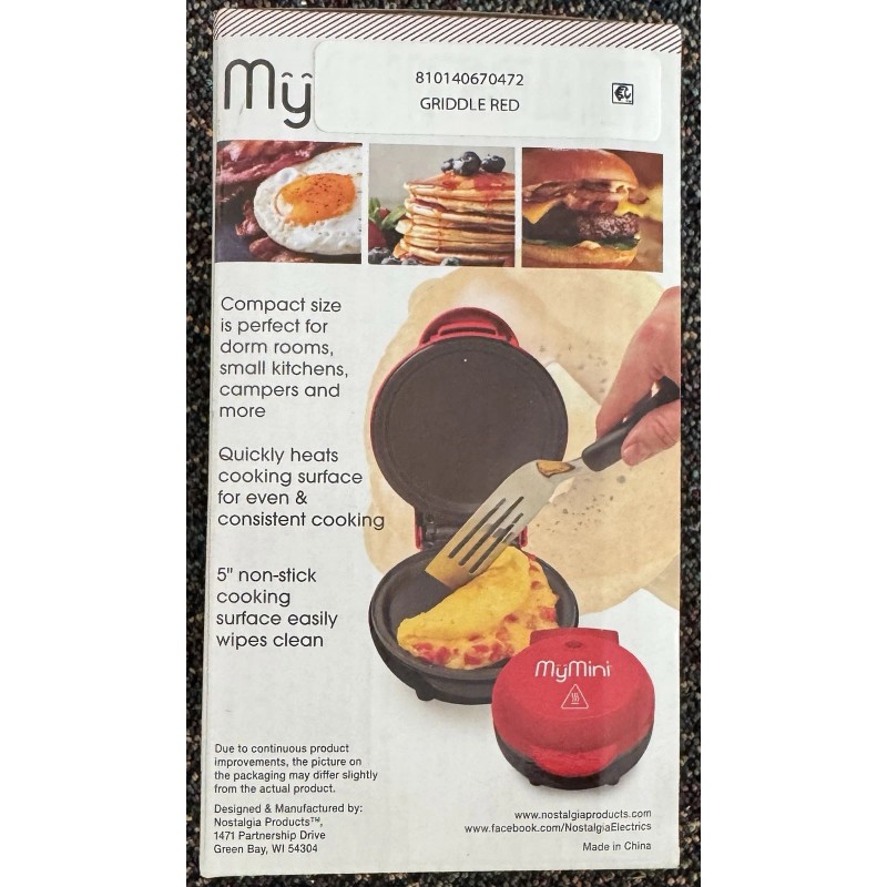 MyMini Nostalgia My Mini 5" Griddle Eggs Burgers Pancakes (Red)