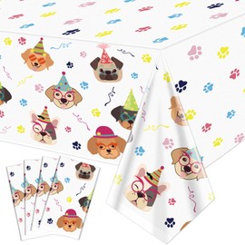 Hegbolke 4 Pack Dog Tablecloths Disposable Puppy Tablecloths Rectangular Dog Birthday Tablecloth Table Covers for Lets Pawty Birthday Decorations Puppy Dog Birthday Party Decorations, 86 X 51 Inch
