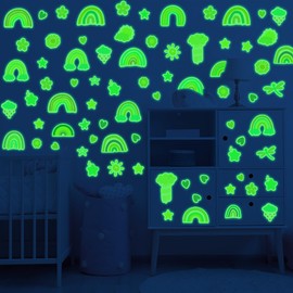 Robmoda Rainbow Wall Decal Glow in The Dark, Small Watercolor Heart Star Flower Stickers for Girls Room, Kids Boys Baby Nursery Decor