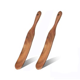 Wooden Spurtle Spatula for Sourdough Starter - Dough Whisk, Baking & Cooking Utensil, Jar Scraper to Reach Bottom of Containers, Sourdough Stirring Stick & Spreader for Non-Stick Cookware (2)