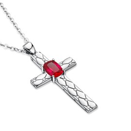PERJI Christian Gifts for Women White Gold 925 Sterling Silver Cross Pendant Necklace Christian Gifts Birthday Jewelry for Wife Girlfriend Her (Ruby July Birthstone)