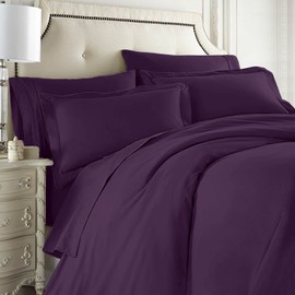 Nestl Bedding 7-Piece Queen Duvet Cover and Bed Sheet Set - Includes Duvet Cover, Flat Sheet, Fitted Sheets, 2 Pillowcases and 2 Pillow Shams - Complete Luxury Soft Microfiber Bedding Set, Purple