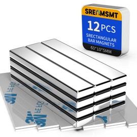 SRENMSMT Powerful Neodymium Bar Magnets, 12 Pack Rare Earth Magnets, Heavy Duty Magnet, Rectangular Magnets, Small Magnet Strong for Fridge, DIY, Garage, Kitchen, Science, Craft, Office-60x10x5mm