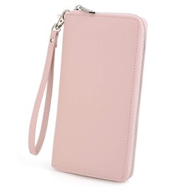 UTO Women Wallet RFID Large Leather Zip Around Card Holder Checkbook Passport Organizer Ladies Travel Clutch with Wristlet CA