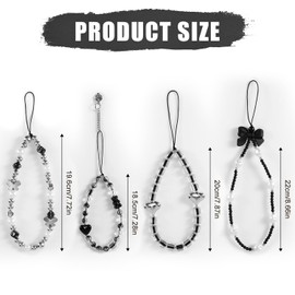 Gosknor 4pcs Beaded Phone Chain, Crystal Beaded Phone Charms Pearl Phone Bracelet Strap Handmade Beaded Cell Phone Lanyard Stationery Decoration Pendant Phone Wrist Wristlet Strap for Women