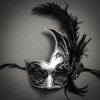 ILOVEMASKS Silver Warrior Pegasus & Silver Black Side Feather Glitter