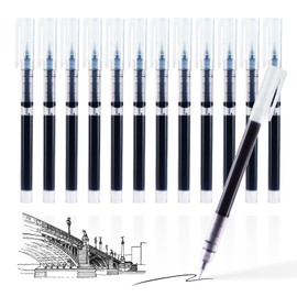 SMOOTHERPRO Gel Ink Pens | 0.5mm Fine Point Biro Rollerball Pens Set | Quick-Drying Gel Pens for Writing & Drawing Stationery Home School Office (CGP012BK) | Black | 12 Pcs