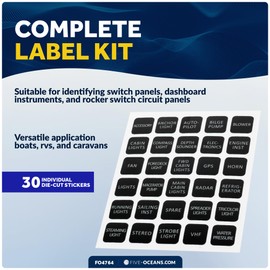 Five Oceans 30 Pcs Boat Sticker Kit, Marine Switch Labels, Waterproof Translucent Switch Panel Stickers - FO4764