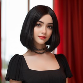 Leuik Black Bob Wig for Women|Short Bob Wig for Girls|Synthetic Wigs for Daily Use