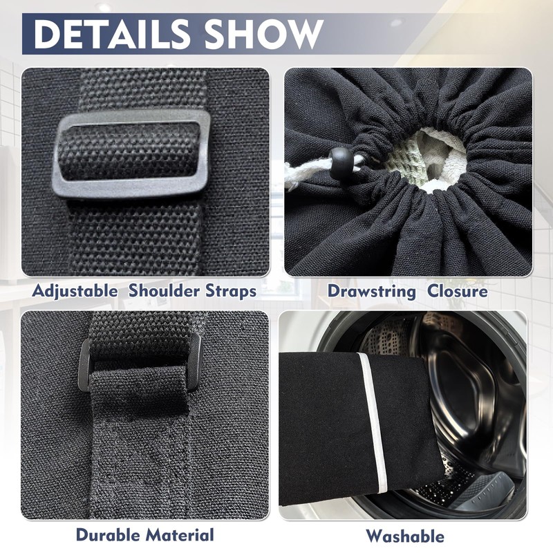 Canvas Laundry bag, Washable Laundry backpack, Adjustable Straps, Large Front