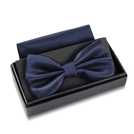 Massi Morino Bow Tie with Hanky Pre-tied Premium Men's Bow Tie incl. Gift Box. - dark blue