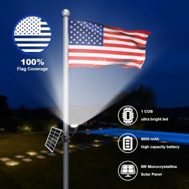 Flag Pole Light Solar Powered, Solar Flagpole Lights Metal Clamp Fits 2" to 6" in Diameter Flagpole, 1000 Lumen Aluminum Solar Light, 12+ Hrs Outdoor Waterproof Dusk to Dawn Flags Spotlights