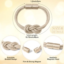 Queekay 2 Pcs Magnetic Curtain Tiebacks 2 Style, Elegant Decorative Tie Backs terse Style Drape Tie Backs Hand Weave Rope Knot Curtain Holdbacks for Home Outdoor Decorative Curtain (Platinum)