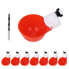 8pcs Automatic Chicken Water Cups, Large Professional Chicken Watering Cup Tee Fittings Poultry Waterer for Duck Goose Turkey Bunny & Bird (Red)