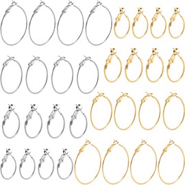 Joez Wonderful 32 Pcs Hoop Earrings Finding, Hypoallergenic Alloy Round Earring Hoops for Jewelry Making, Gold Silver Open Beading DIY Earrings Craft Art Accessories 20mm 30mm 40mm 50mm