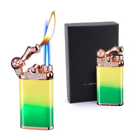 Butane Torch Lighter - Double Flame Lighter, Football Shape Rocker Lighter, Refillable Adjustable Jet Flame Torch Lighters for Candle Camping BBQ Kitchen, Men Gift Not Included Butane Gas (Yellow)