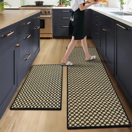 Bilimili Kitchen Rug Farmhouse Design 2 PCS (17"x30"+17"x50"), Non-Slip/Skid Kitchen Runner Rugs & Floor Mats, Super Soft Memory Foam Cushioned Rugs for Sink, Kitchen & Laundry, Black