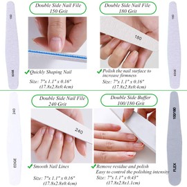 11 Pcs Nail Files Set for Nature Acrylic Nail Professional Multifunctional 2 7-Way Fingernail and Buffer Shine Block Emery Boards with 2 Wood File, Different Grit Nail File with Cuticle Pusher 10pcs
