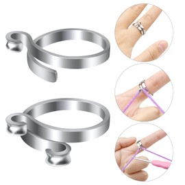 FIVEIZERO 2 Pieces Adjustable Knitting Crochet Loop Ring, Brass Open Yarn Guide Crochet Ring For Faster Knitting Yarn Guide Finger Holder Knitting Thimble For Crocheters,2 Styles(Silver), Brass