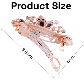 Rhinestone Flower French Hair Barrettes for Women - Sparkly Crystal Bridal Hair Clips for Wedding Prom