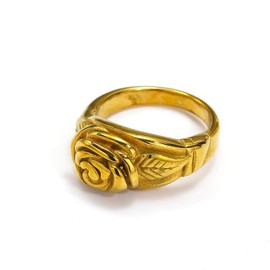 Womens Retro titanium steel Flower Rose Cocktail Party Ring (Golden, 6#)